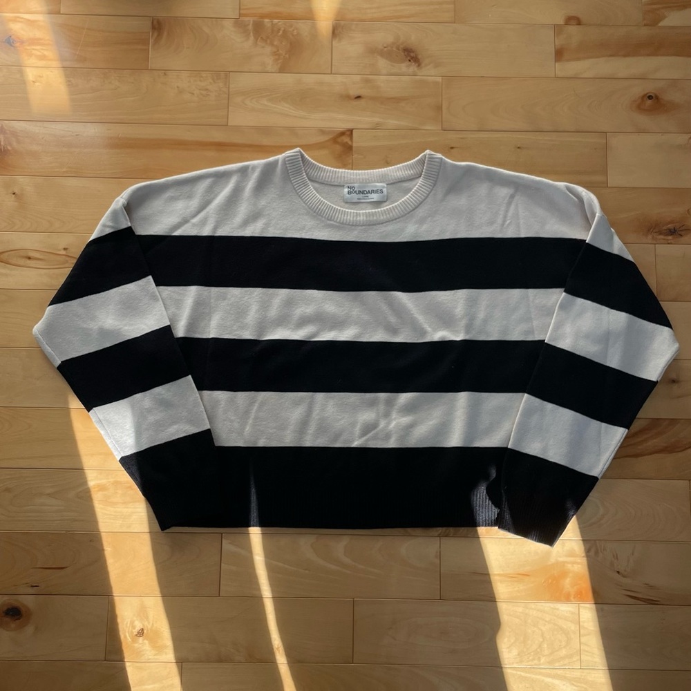 No Boundaries Black and White Crewneck Sweater